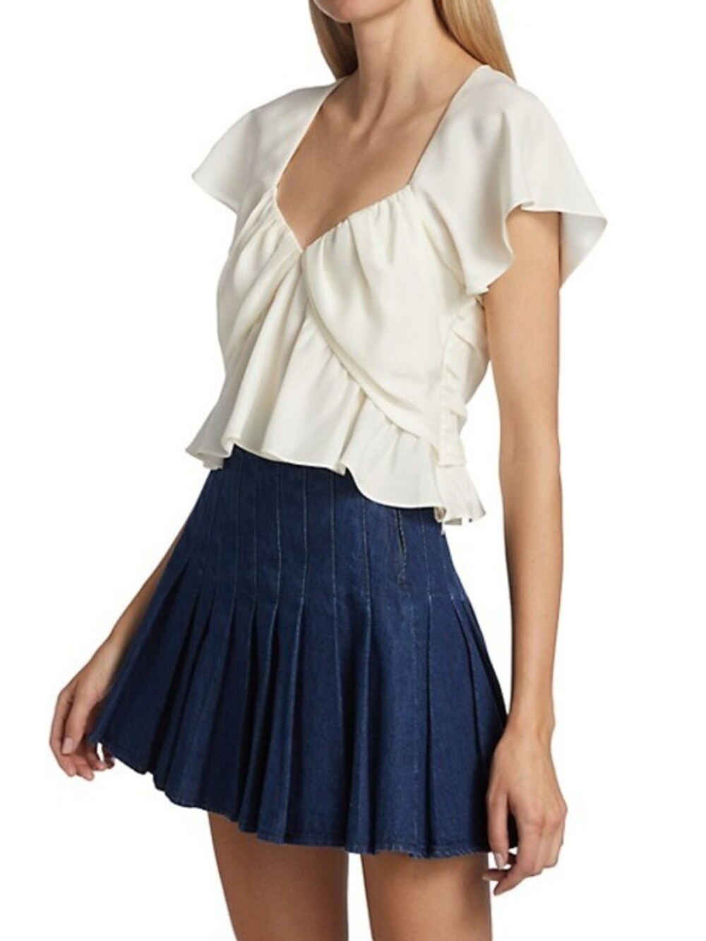 FRAME Women's Shirred Flounce Top - Off White -Size Medium